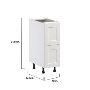 Wisteria Painted Light Gray Recessed Assembled Base Cabinet with 2 Drawers (12 in. W X 34.5 in. H X 24 in. D)