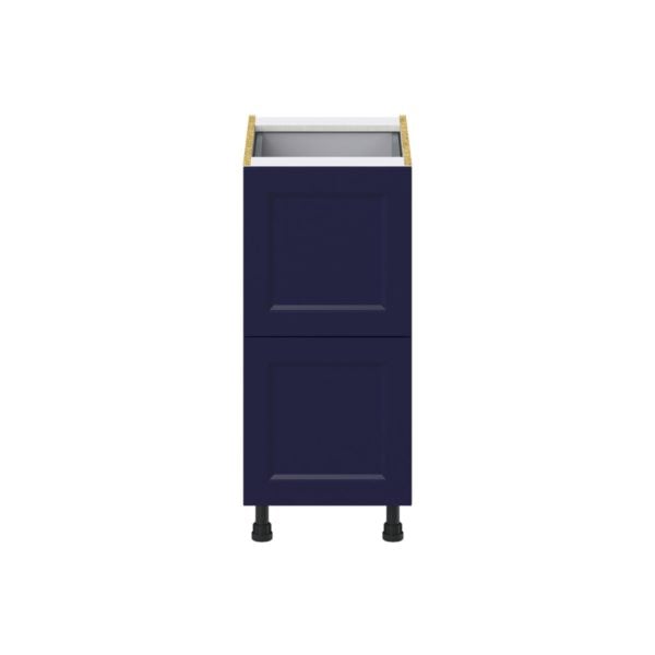 Camellia Painted Midnight Blue Recessed Assembled Base Cabinet with 2 Drawers and 1 Inner Drawer (15 in. W x 34.5 in. H x 24 in. D)