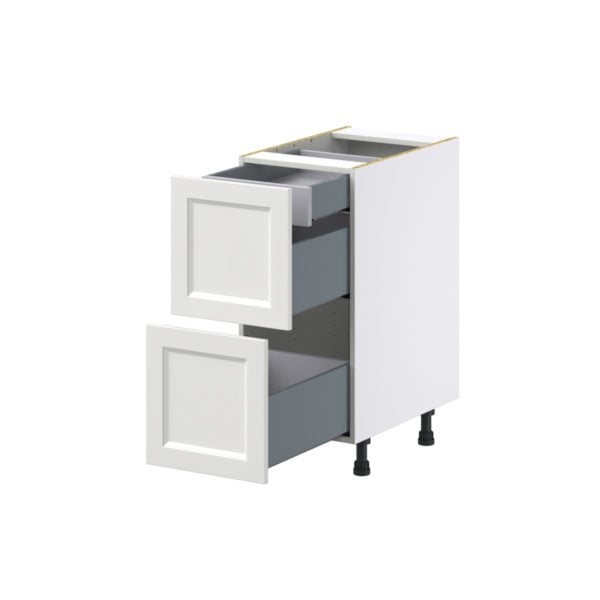 Magnolia Painted Bright White Recessed Assembled Base Cabinet with 2 Drawers and 1 Inner Drawer (15 in. W x 34.5 in. H x 24 in. D)