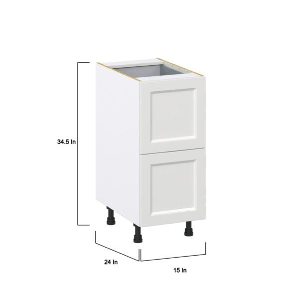 Magnolia Painted Bright White Recessed Assembled Base Cabinet with 2 Drawers and 1 Inner Drawer (15 in. W x 34.5 in. H x 24 in. D)