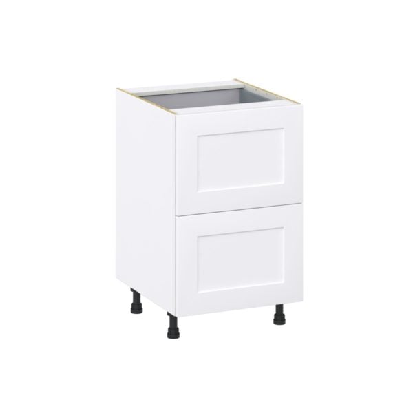 Jasmine Painted Warm White  Shaker Assembled Base Cabinet with 2 Drawers and a Inner Drawer (21 in. W X 34.5 in. H X 24 in. D)