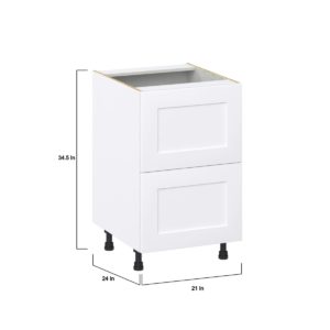 Jasmine Painted Warm White  Shaker Assembled Base Cabinet with 2 Drawers (21 in. W X 34.5 in. H X 24 in. D)