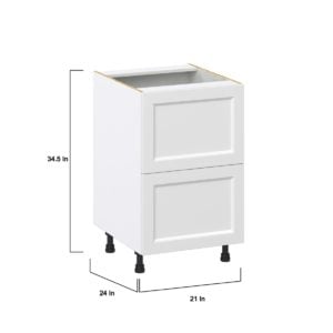 Magnolia Painted Bright White Recessed Assembled Base Cabinet with 2 Drawers (21 in. W X 34.5 in. H X 24 in. D)