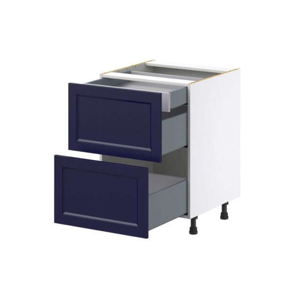 Camellia Painted Midnight Blue Recessed Assembled Base Cabinet with 2 Drawers and 1 Inner Drawer (24 in. W x 34.5 in. H x 24 in. D)