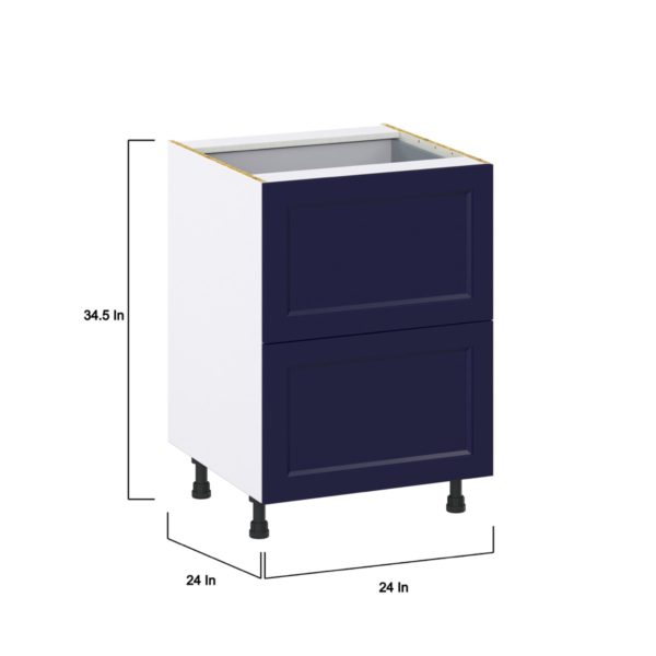 Camellia Painted Midnight Blue Recessed Assembled Base Cabinet with 2 Drawers and 1 Inner Drawer (24 in. W x 34.5 in. H x 24 in. D)