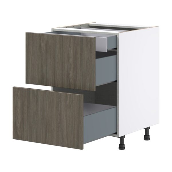 Cordyline Textured Slab Walnut Assembled Base Cabinet with 2 Drawers and 1 Inner Drawer (24 in. W x 34.5 in. H x 24 in. D)