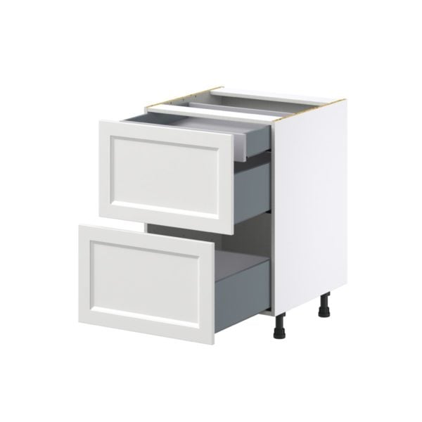 Magnolia Painted Bright White Recessed Assembled Base Cabinet with 2 Drawers and 1 Inner Drawer (24 in. W x 34.5 in. H x 24 in. D)