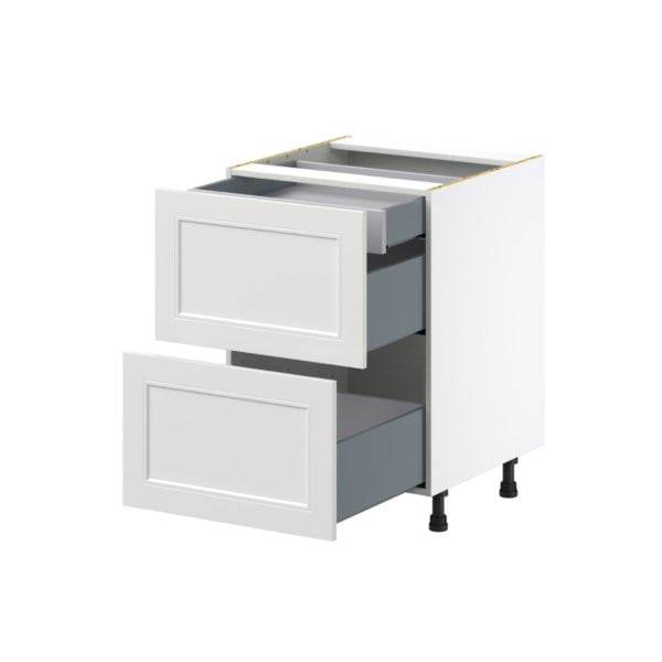 Wisteria Painted Light Gray Recessed Assembled Base Cabinet with 2 Drawers and 1 Inner Drawer (24 in. W x 34.5 in. H x 24 in. D)