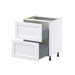 Dahlia Bright White  Shaker Assembled Base Cabinet with 2 Drawers (27in. W X 34.5 in. H X 24 in. D)