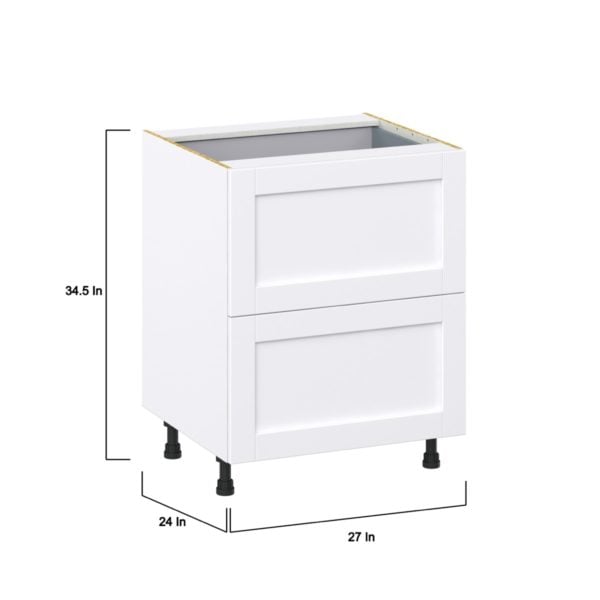 Dahlia Bright White  Shaker Assembled Base Cabinet with 2 Drawers and a Inner Drawer (27 in. W X 34.5 in. H X 24 in. D)