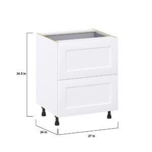 Jasmine Painted Warm White  Shaker Assembled Base Cabinet with 2 Drawers and a Inner Drawer (27 in. W X 34.5 in. H X 24 in. D)