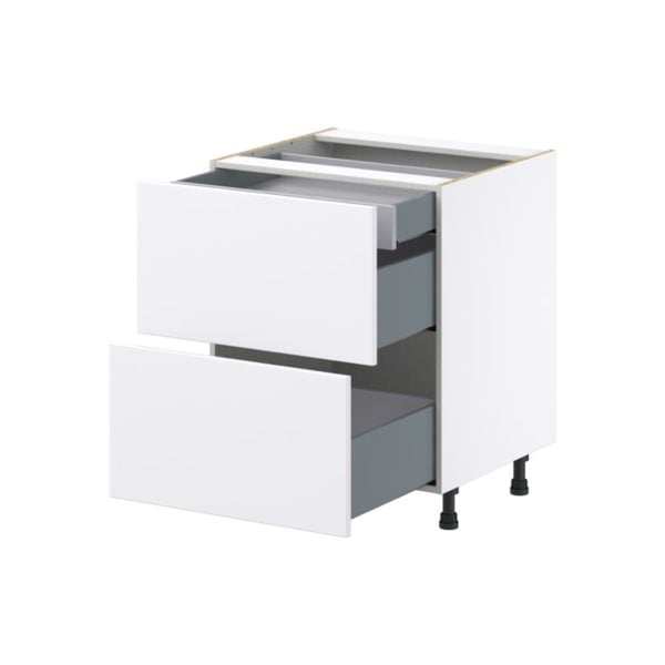 Lily Bright White  Slab Assembled Base Cabinet with 2 Drawers and a Inner Drawer (27 in. W X 34.5 in. H X 24 in. D)