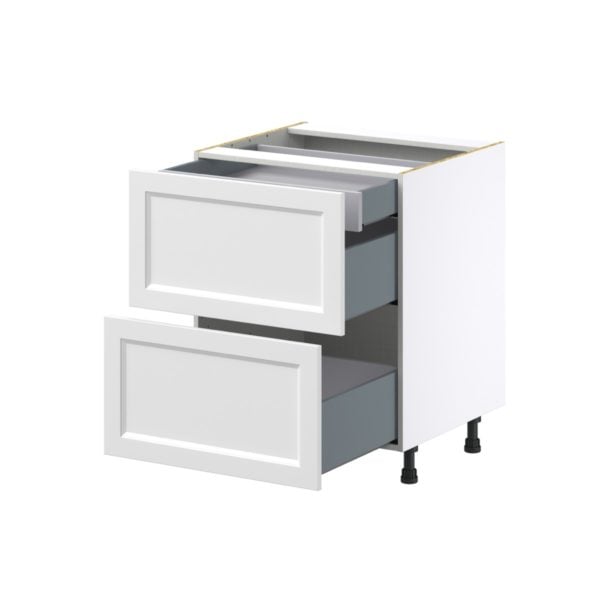 Magnolia Painted Bright White Recessed Assembled Base Cabinet with 2 Drawers and a Inner Drawer (27 in. W X 34.5 in. H X 24 in. D)