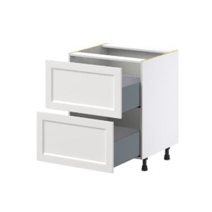 Magnolia Painted Bright White Recessed Assembled Base Cabinet with 2 Drawers (27in. W X 34.5 in. H X 24 in. D)