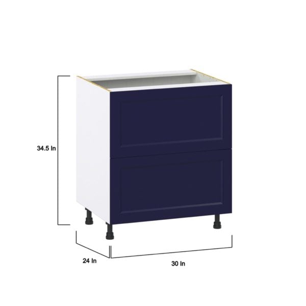 Camellia Painted Midnight Blue Recessed Assembled Base Cabinet with 2 Drawers (30 in. W x 34.5 in. H x 24 in. D)