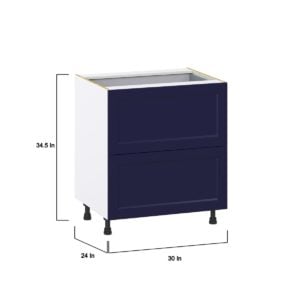 Camellia Painted Midnight Blue Recessed Assembled Base Cabinet with 2 Drawers and 1 Inner Drawer (30 in. W x 34.5 in. H x 24 in. D)