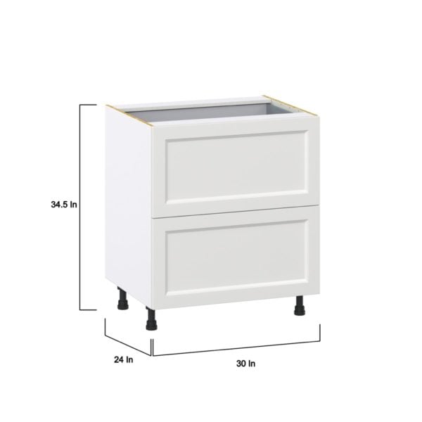 Magnolia Painted Bright White Recessed Assembled Base Cabinet with 2 Drawers and 1 Inner Drawer (30 in. W x 34.5 in. H x 24 in. D)