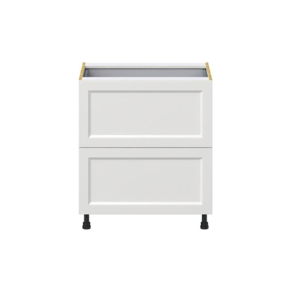 Magnolia Painted Bright White Recessed Assembled Base Cabinet with 2 Drawers and 1 Inner Drawer (30 in. W x 34.5 in. H x 24 in. D)