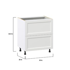 Magnolia Painted Bright White Recessed Assembled Base Cabinet with 2 Drawers (30 in. W x 34.5 in. H x 24 in. D)