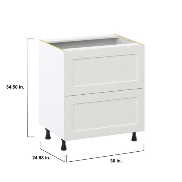 Wisteria Painted Light Gray Recessed Assembled Base Cabinet with 2 Drawers (30 in. W x 34.5 in. H x 24 in. D)