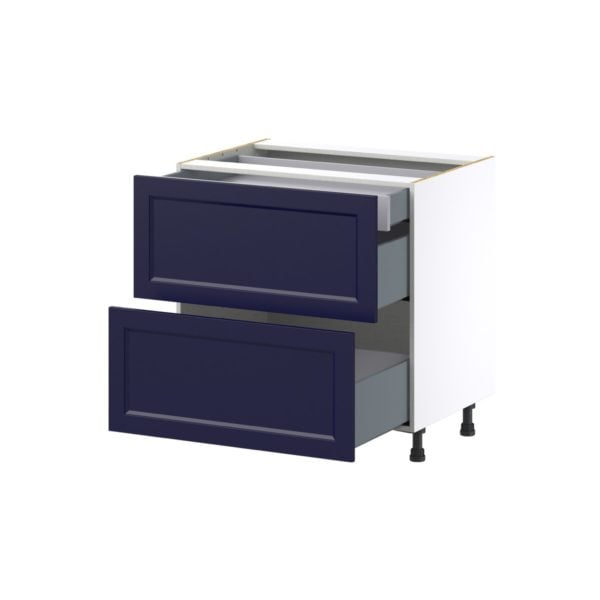 Camellia Painted Midnight Blue Recessed Assembled Base Cabinet with 2 Drawers and 1 Inner Drawer (33 in. W X 34.5 in. H X 24 in. D)