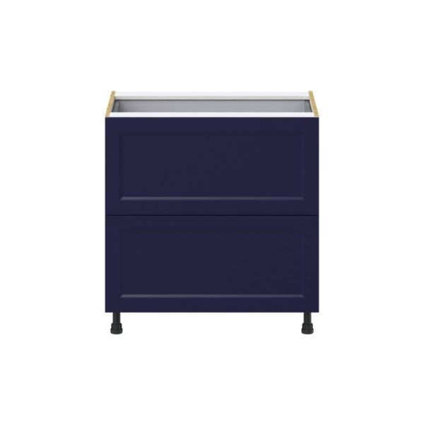 Camellia Painted Midnight Blue Recessed Assembled Base Cabinet with 2 Drawers and 1 Inner Drawer (33 in. W X 34.5 in. H X 24 in. D)