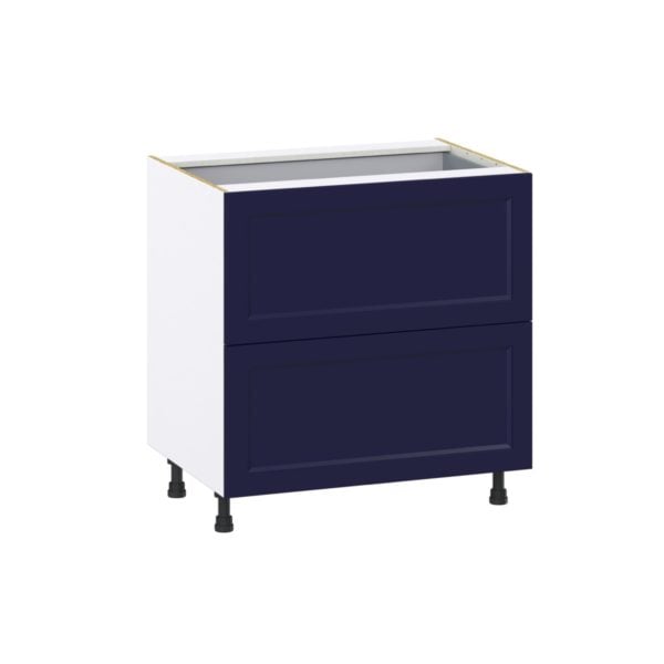 Camellia Painted Midnight Blue Recessed Assembled Base Cabinet with 2 Drawers and 1 Inner Drawer (33 in. W X 34.5 in. H X 24 in. D)