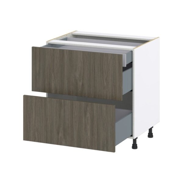 Cordyline Textured Slab Walnut Assembled Base Cabinet with 2 Drawers and 1 Inner Drawer (33 in. W X 34.5 in. H X 24 in. D)