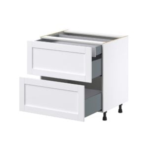 Dahlia Bright White  Shaker Assembled Base Cabinet with 2 Drawers and 1 Inner Drawer (33 in. W X 34.5 in. H X 24 in. D)