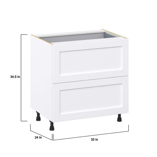 Dahlia Bright White  Shaker Assembled Base Cabinet with 2 Drawers and 1 Inner Drawer (33 in. W X 34.5 in. H X 24 in. D)