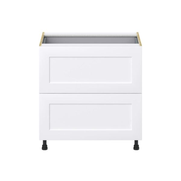 Jasmine Painted Warm White  Shaker Assembled Base Cabinet with 2 Drawers and 1 Inner Drawer (33 in. W X 34.5 in. H X 24 in. D)