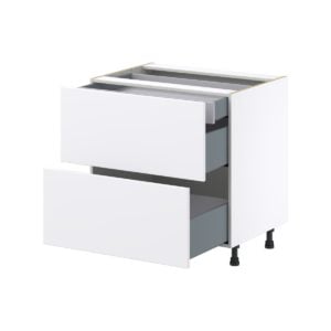 Lily Bright White  Slab Assembled Base Cabinet with 2 Drawers and 1 Inner Drawer (33 in. W X 34.5 in. H X 24 in. D)