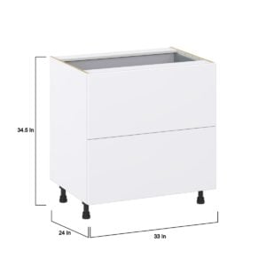 Lily Bright White  Slab Assembled Base Cabinet with 2 Drawers and 1 Inner Drawer (33 in. W X 34.5 in. H X 24 in. D)