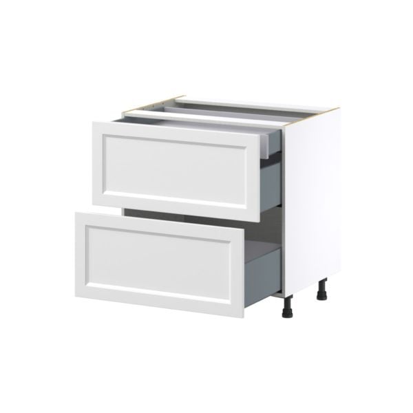 Magnolia Painted Bright White Recessed Assembled Base Cabinet with 2 Drawers and 1 Inner Drawer (33 in. W X 34.5 in. H X 24 in. D)