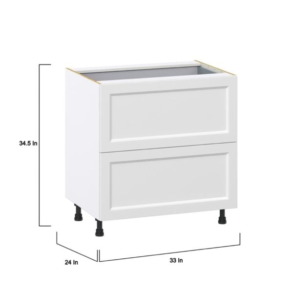 Magnolia Painted Bright White Recessed Assembled Base Cabinet with 2 Drawers and 1 Inner Drawer (33 in. W X 34.5 in. H X 24 in. D)