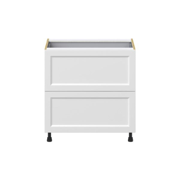 Magnolia Painted Bright White Recessed Assembled Base Cabinet with 2 Drawers and 1 Inner Drawer (33 in. W X 34.5 in. H X 24 in. D)