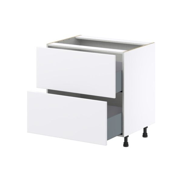 Lily Bright White  Slab Assembled Base Cabinet with 2 Drawers (33 in. W X 34.5 in. H X 24 in. D)