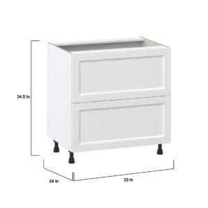 Magnolia Painted Bright White Recessed Assembled Base Cabinet with 2 Drawers (33 in. W X 34.5 in. H X 24 in. D)