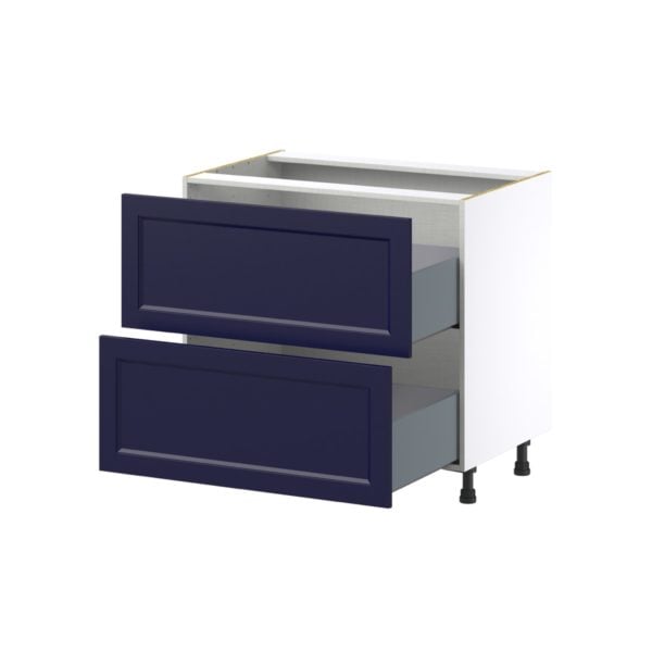 Camellia Painted Midnight Blue Recessed Assembled Base Cabinet with 2 Drawers (36 in. W x 34.5 in. H x 24 in. D)