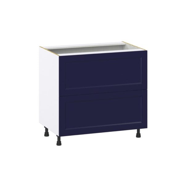 Camellia Painted Midnight Blue Recessed Assembled Base Cabinet with 2 Drawers (36 in. W x 34.5 in. H x 24 in. D)