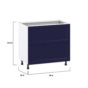 Camellia Painted Midnight Blue Recessed Assembled Base Cabinet with 2 Drawers and 1 Inner Drawer (36 in. W x 34.5 in. H x 24 in. D)