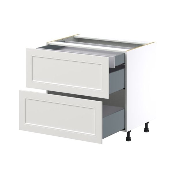 Wisteria Painted Light Gray Recessed Assembled Base Cabinet with 2 Drawers and 1 Inner Drawer (36 in. W x 34.5 in. H x 24 in. D)