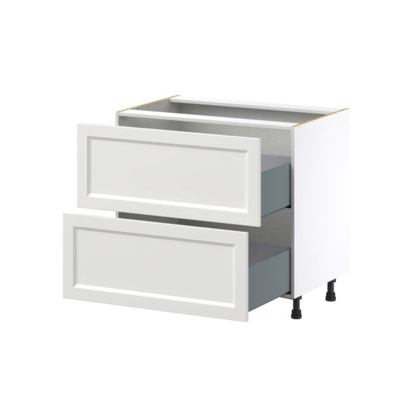 Magnolia Painted Bright White Recessed Assembled Base Cabinet with 2 Drawers (36 in. W x 34.5 in. H x 24 in. D)