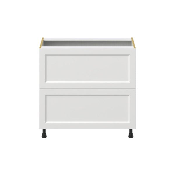 Magnolia Painted Bright White Recessed Assembled Base Cabinet with 2 Drawers (36 in. W x 34.5 in. H x 24 in. D)