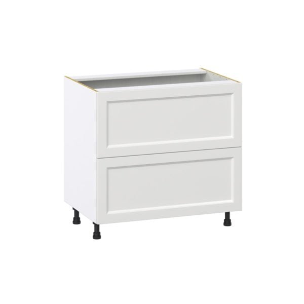 Magnolia Painted Bright White Recessed Assembled Base Cabinet with 2 Drawers (36 in. W x 34.5 in. H x 24 in. D)