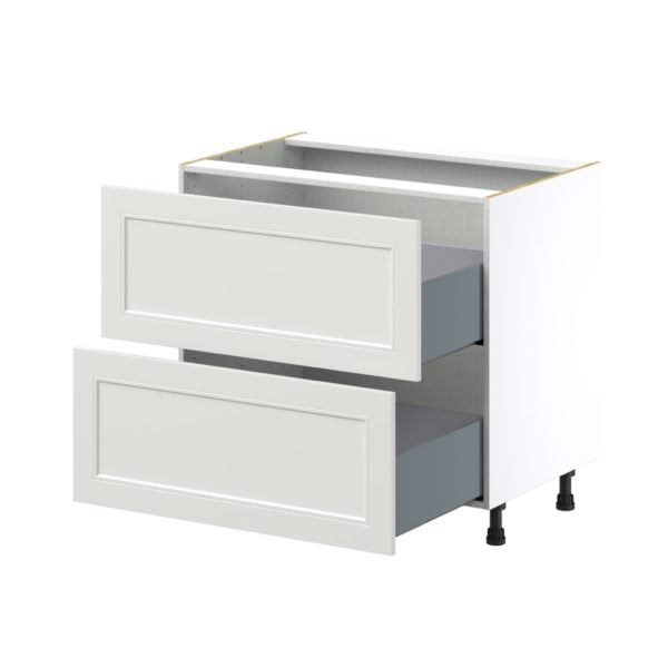 Wisteria Painted Light Gray Recessed Assembled Base Cabinet with 2 Drawers (36 in. W x 34.5 in. H x 24 in. D)