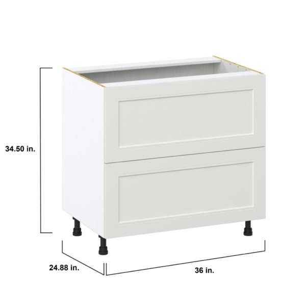 Wisteria Painted Light Gray Recessed Assembled Base Cabinet with 2 Drawers (36 in. W x 34.5 in. H x 24 in. D)