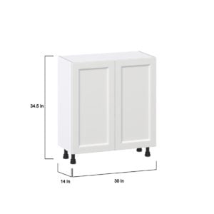 Magnolia Painted Bright White Recessed Assembled Shallow Base Cabinet with 2 Full High Doors (30 in. W x 34.5 in. H x 14 in. D)