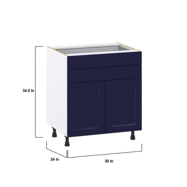 Camellia Painted Midnight Blue Recessed Assembled Base Cabinet with Two Doors and Two 5 in. Drawers (30 in. W x 34.5 in. H x 24 in. D)