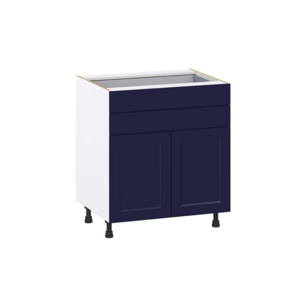 Camellia Painted Midnight Blue Recessed Assembled Base Cabinet with Two Doors and Two 5 in. Drawers (30 in. W x 34.5 in. H x 24 in. D)